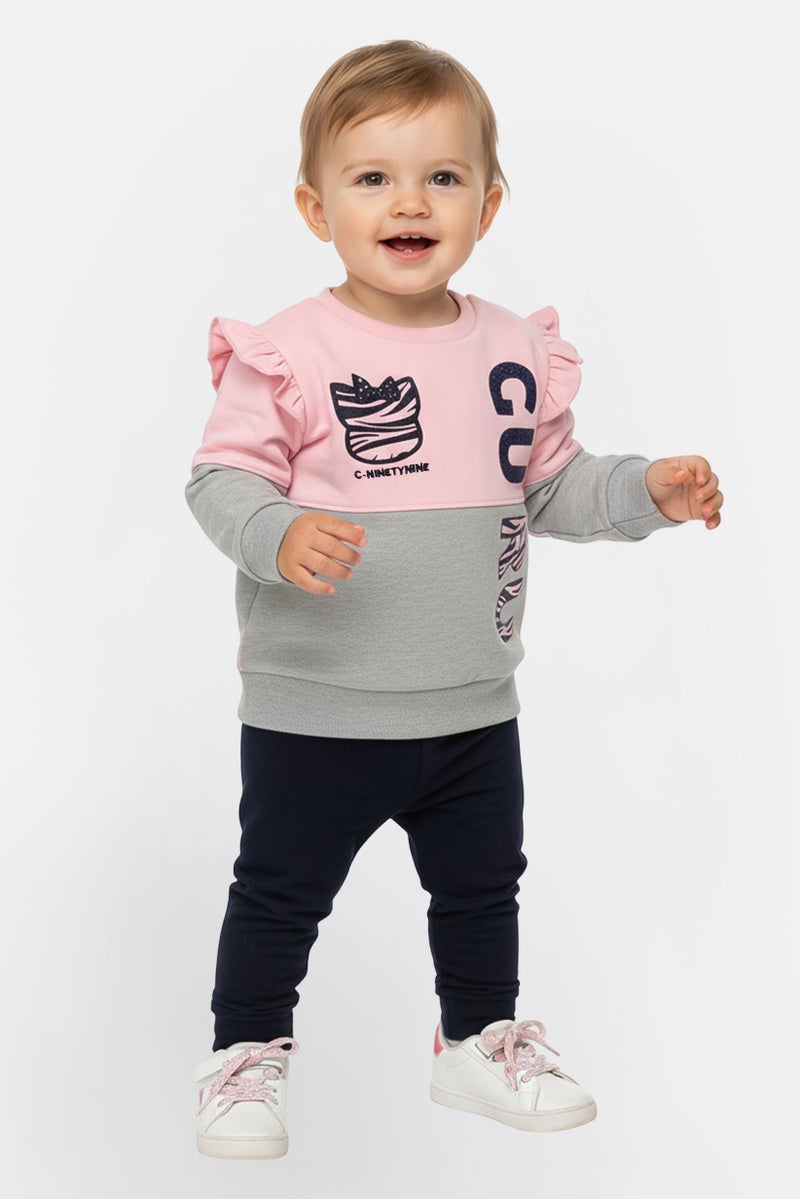 guru G99 By Guru Toddlers Girl 2 Pieces Brand Logo Top With Bottom Set, Multicolor - Image 1
