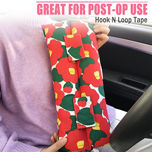 HapiPoppy Hysterectomy Pillow Abdominal Post Surgery Pillows with Pocket Comfort for Ice Heat Packs Tummy Tuck Belly Incision Recovery Seatbelt Gifts Women Patients Red Flower - Image 4