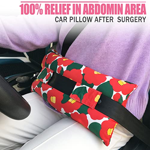 HapiPoppy Hysterectomy Pillow Abdominal Post Surgery Pillows with Pocket Comfort for Ice Heat Packs Tummy Tuck Belly Incision Recovery Seatbelt Gifts Women Patients Red Flower - Image 2