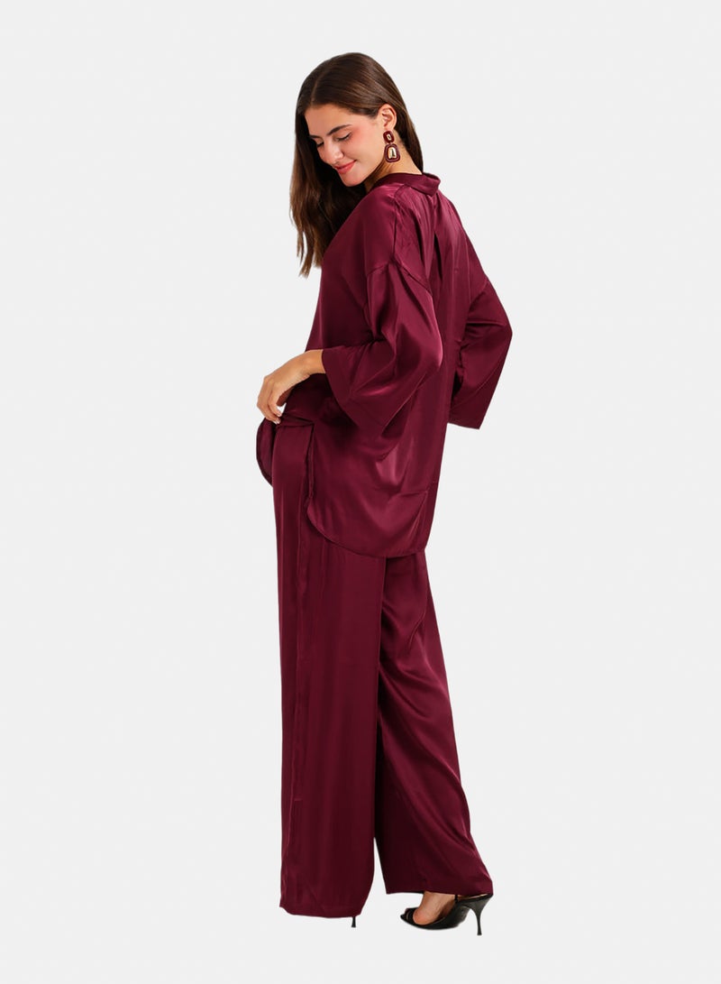 Carina Contrast-Button Satin Set - Image 4