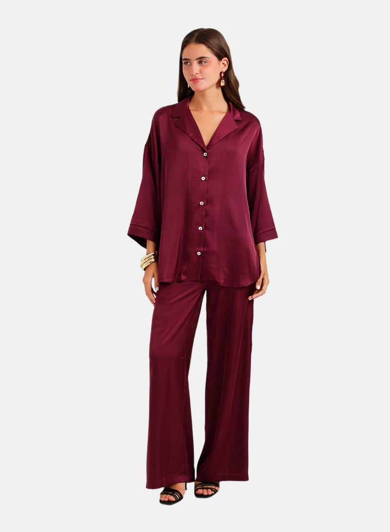Carina Contrast-Button Satin Set - Image 1
