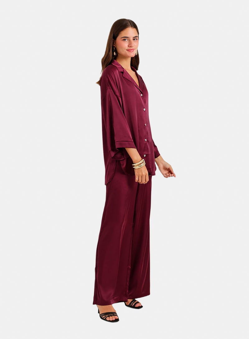 Carina Contrast-Button Satin Set - Image 2