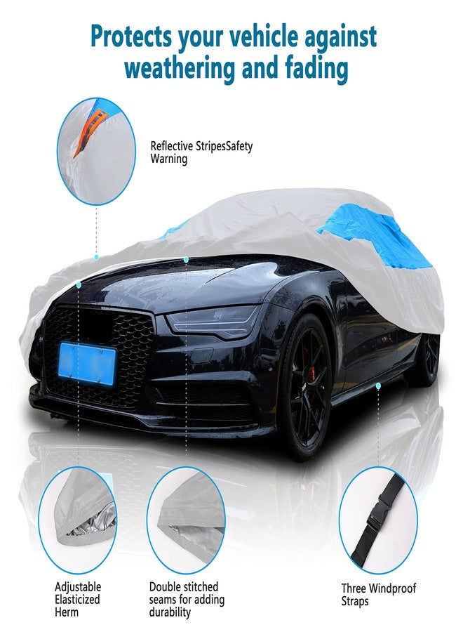 MORNYRAY Waterproof Car Cover All Weather Snowproof UV Protection Windproof Outdoor Full car Cover, Universal Fit for Sedan (Silvery, A5-Fit Sedan Length(194-206 inch)) - Image 2