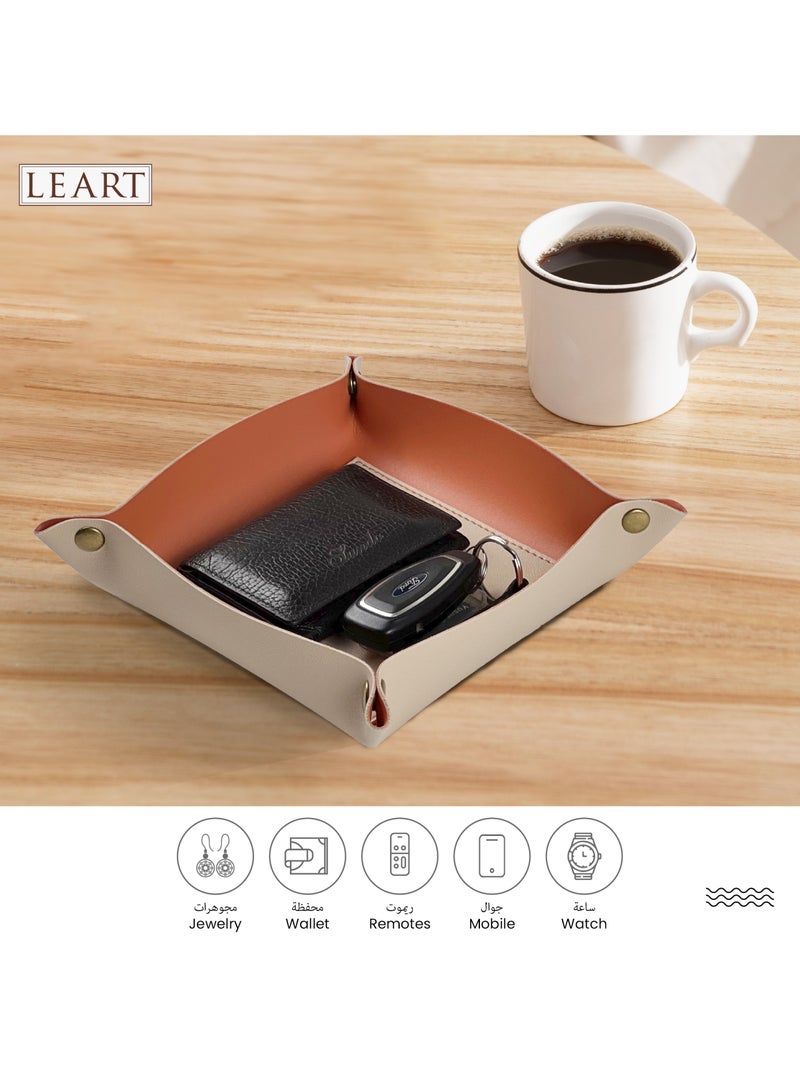LeArt Valet Tray - Small & Compact Catchall Tray | Desk, Bedside, Home Entrance Entryway Organizer | Valet Tray for Keys, Coins, Stationary, Jewellery (Tangerine) - Image 3