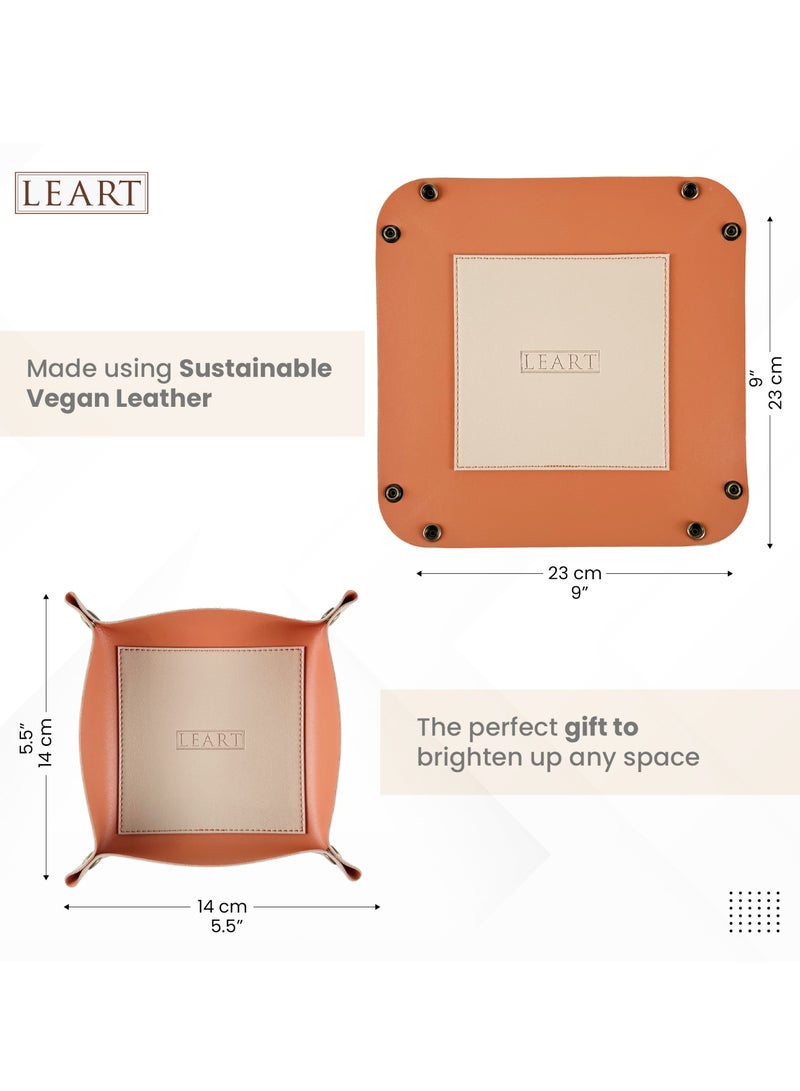 LeArt Valet Tray - Small & Compact Catchall Tray | Desk, Bedside, Home Entrance Entryway Organizer | Valet Tray for Keys, Coins, Stationary, Jewellery (Tangerine) - Image 4