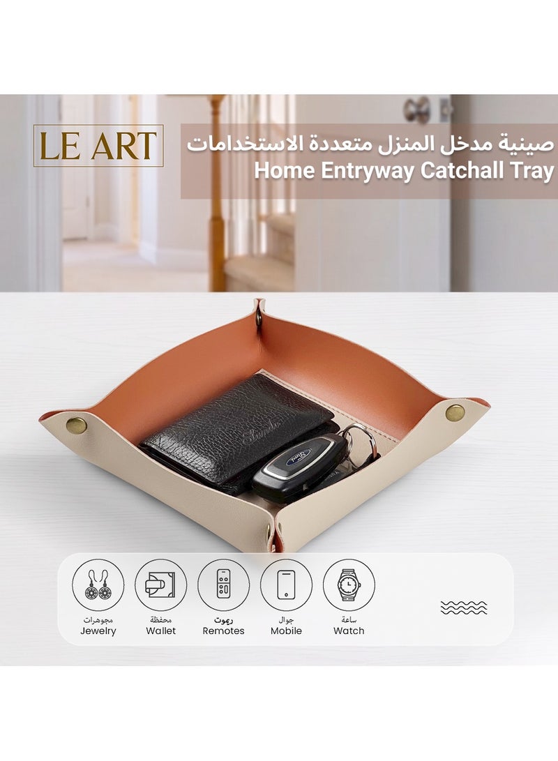 LeArt Valet Tray - Small & Compact Catchall Tray | Desk, Bedside, Home Entrance Entryway Organizer | Valet Tray for Keys, Coins, Stationary, Jewellery (Tangerine) - Image 3