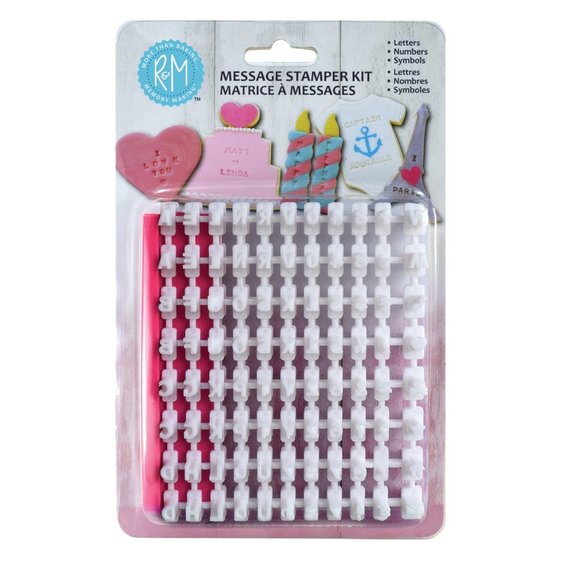 R&M RM International Cookie and Cake Decorating Message Stamper Kit Includes Letters Numbers Symbols and Name HolderMulticolor 