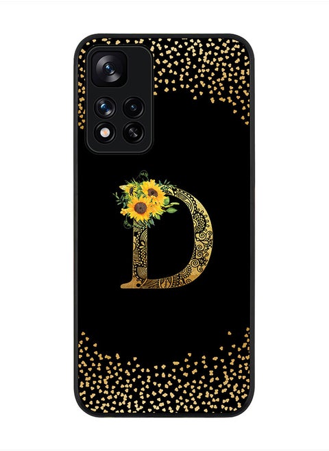 Rugged Black Edge Case for Redmi Note 11 Pro Plus 5G, Slim fit Custom Monogram Initial Letter Mandala Floral Pattern Alphabet- D(Black)