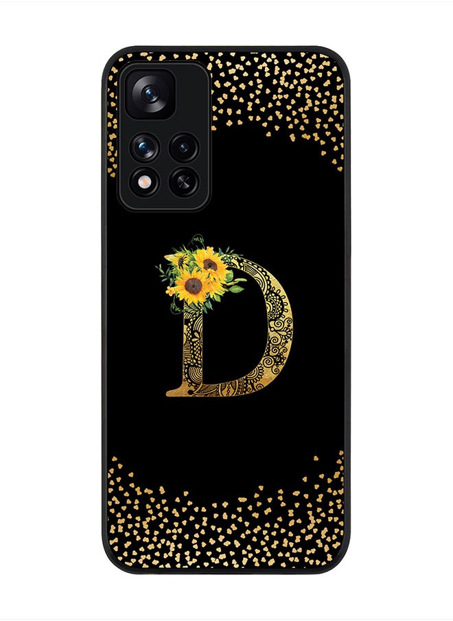 Rugged Black Edge Case for Redmi Note 11 Pro Plus 5G, Slim fit Custom Monogram Initial Letter Mandala Floral Pattern Alphabet- D(Black)