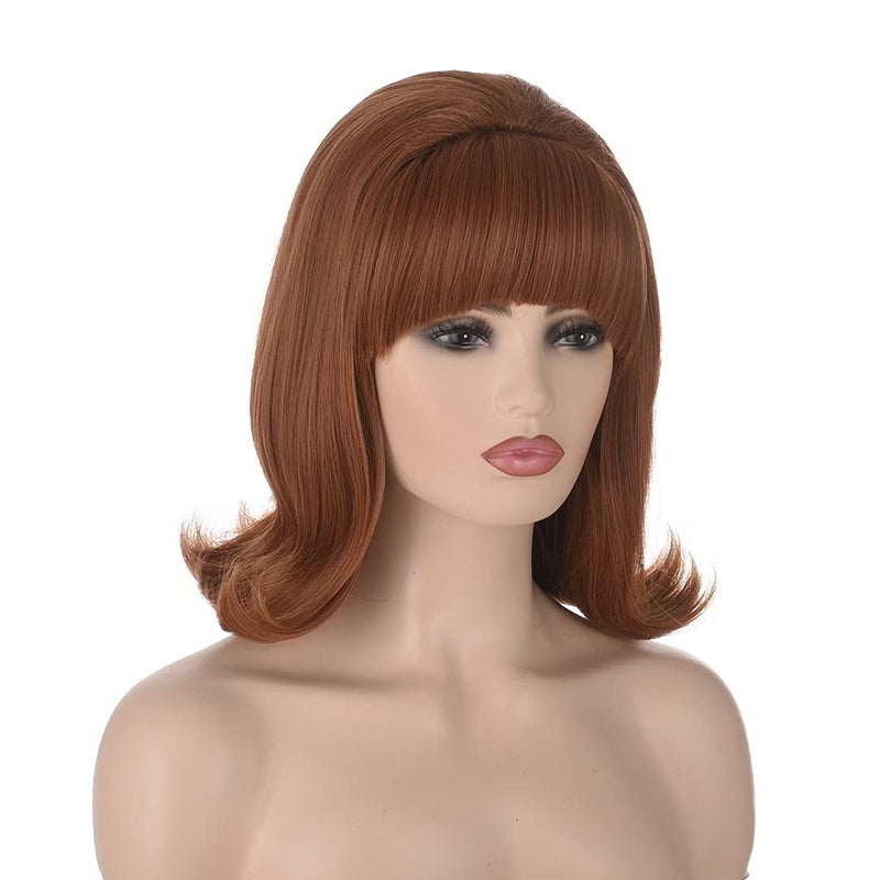 QACCF 70s Pinup Pelucas 60s Beehive Style Vintage Look Halloween Costume Women Wig wtih Bang Ginger