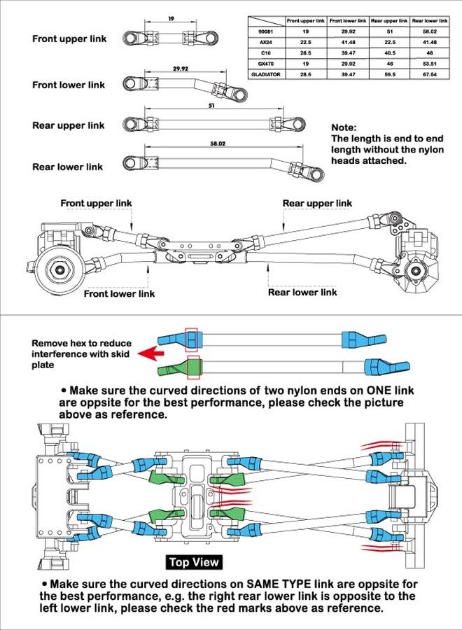 MEUS RACING SCX24 Links Titanium High Clearance Chassis Links & Steering Links Set for Axial SCX24 Gladiator AXI00005 1/24 RC Crawler(Titanium Alloy) - Image 3