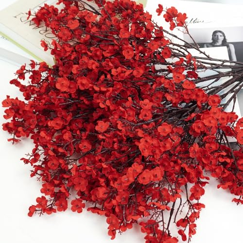 Uieke 30 Pcs Babys Breath Artificial Flowers Bulk Silk Red Faux Flowers Real Touch Gypsophila Bouquet for Christmas Halloween Home Wedding Decoration - Image 2