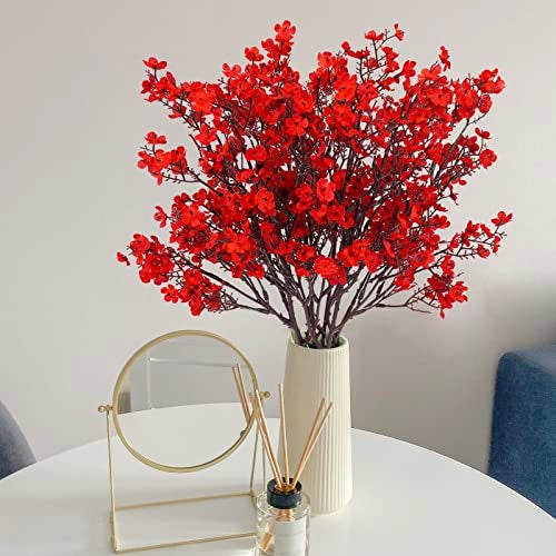 Uieke 30 Pcs Babys Breath Artificial Flowers Bulk Silk Red Faux Flowers Real Touch Gypsophila Bouquet for Christmas Halloween Home Wedding Decoration - Image 4