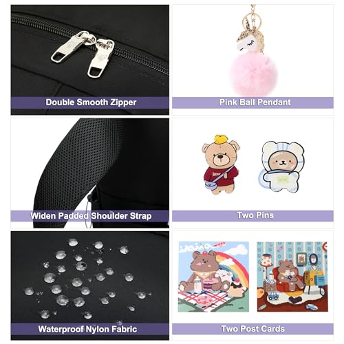 LXYGD Backpack for Girls with Accessories Laptop Bookbags 16 Inch Kawaii Kids Elementary Middle High School Bag College Travel Daypack Gifts for Teens Women Students (Black Purple) - Image 4