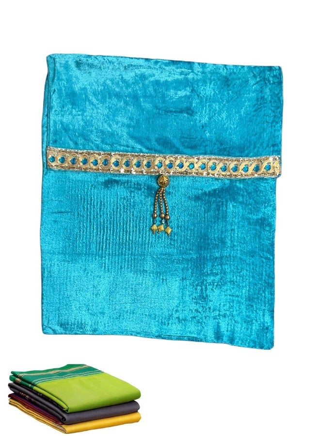 Velvet Saree Storage Pouch with Gold Trim, 40 x 45 cm, Turquoise - Image 1