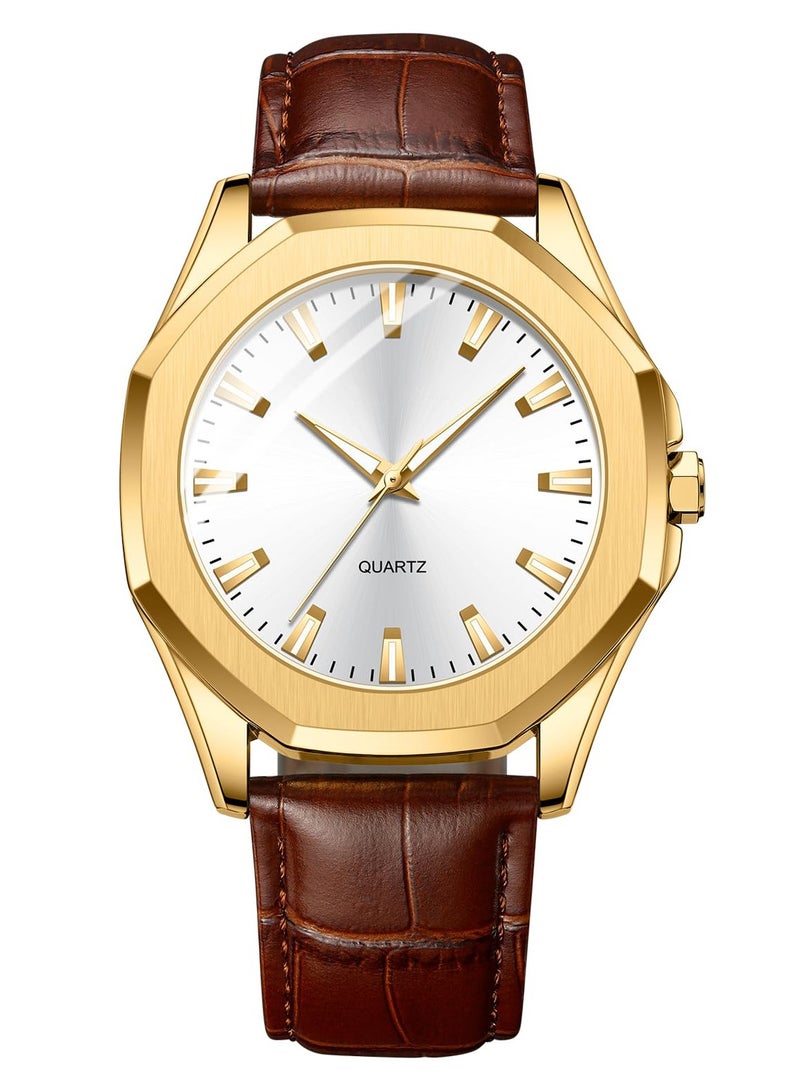 Captaintech Luxury Men's Leather Analog Quartz Watches for Business and Casual Wear, Simple Luminous Design Perfect for Gifts - Image 1