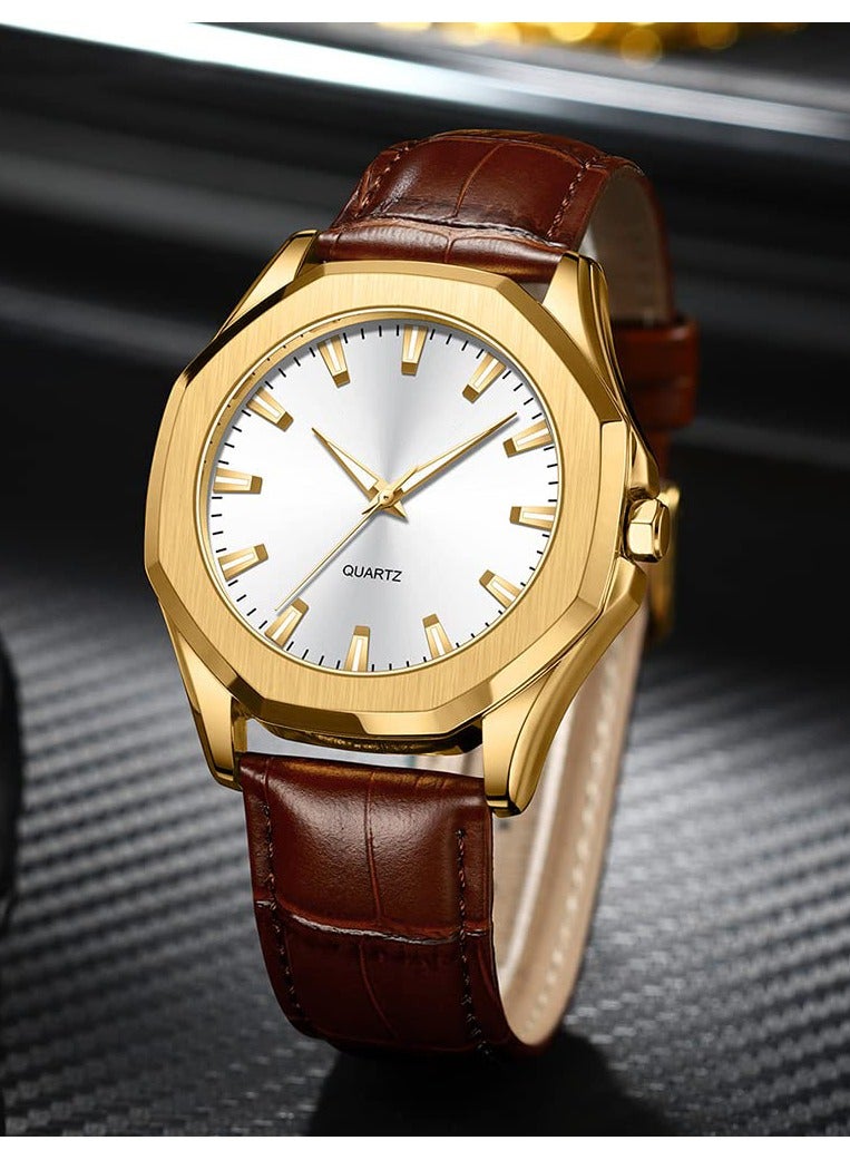 Captaintech Luxury Men's Leather Analog Quartz Watches for Business and Casual Wear, Simple Luminous Design Perfect for Gifts - Image 5