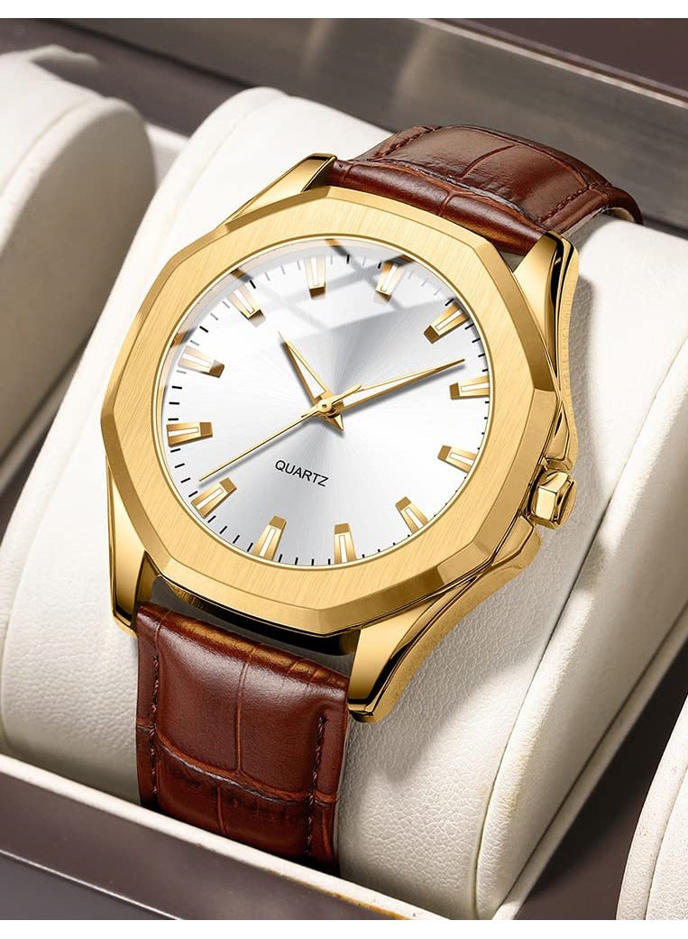 Captaintech Luxury Men's Leather Analog Quartz Watches for Business and Casual Wear, Simple Luminous Design Perfect for Gifts - Image 2