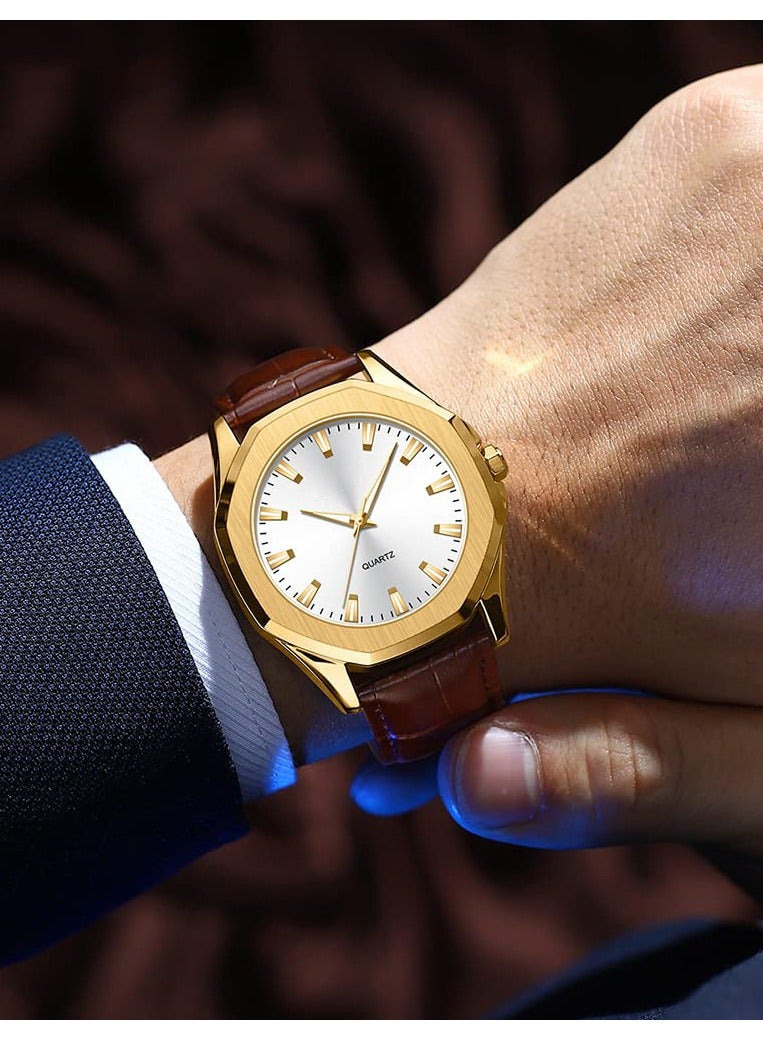 Captaintech Luxury Men's Leather Analog Quartz Watches for Business and Casual Wear, Simple Luminous Design Perfect for Gifts - Image 4