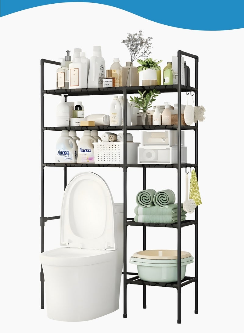 رف تخزين يُعلق فوق المرحاض، منظم حمام قابل للتعديل موفر للمساحة بثلاثة أرفف، حامل رف معدني مقاوم للصدأ للحمام وغرفة الغسيل والمساحات الصغيرة - Image 1
