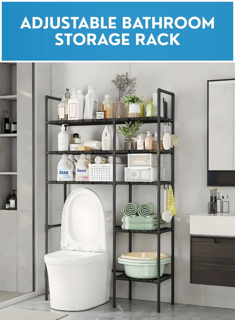 رف تخزين يُعلق فوق المرحاض، منظم حمام قابل للتعديل موفر للمساحة بثلاثة أرفف، حامل رف معدني مقاوم للصدأ للحمام وغرفة الغسيل والمساحات الصغيرة - Image 3