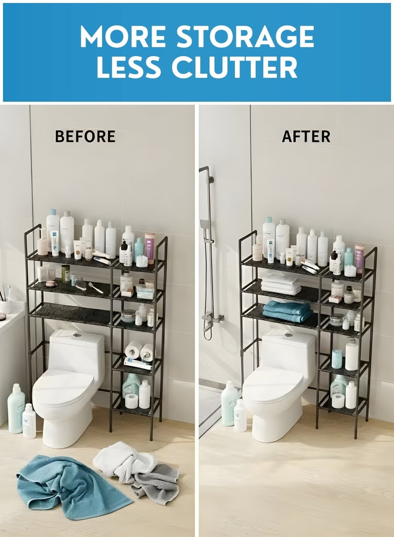 رف تخزين يُعلق فوق المرحاض، منظم حمام قابل للتعديل موفر للمساحة بثلاثة أرفف، حامل رف معدني مقاوم للصدأ للحمام وغرفة الغسيل والمساحات الصغيرة - Image 4
