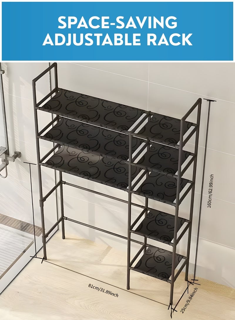 رف تخزين يُعلق فوق المرحاض، منظم حمام قابل للتعديل موفر للمساحة بثلاثة أرفف، حامل رف معدني مقاوم للصدأ للحمام وغرفة الغسيل والمساحات الصغيرة - Image 2