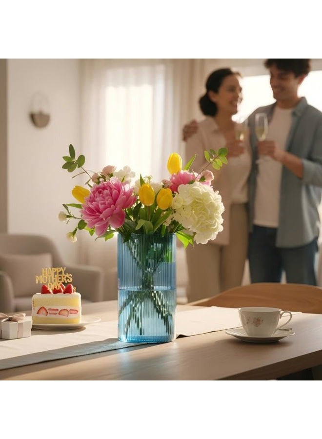 TripodBird Glass Cylinder Vases, Blue Vase for Centerpieces, 6 Inch Tall Flower Vase for Wedding Decorations, Floral Vase Bulk Flower vases, Glass Hurricane Candle Holder for Table Centerpiece Wedding Home Décor - Image 3