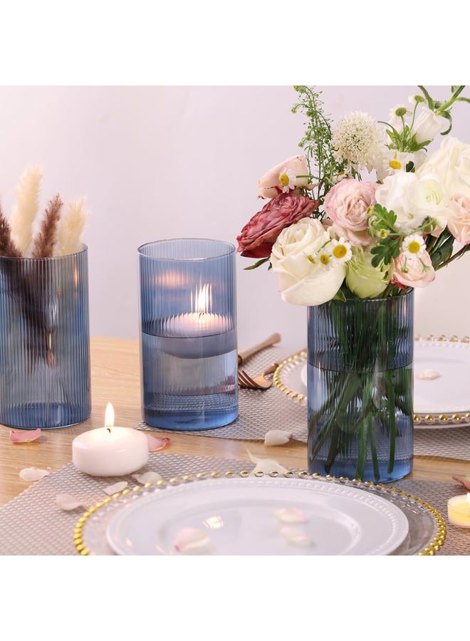 TripodBird Glass Cylinder Vases, Blue Vase for Centerpieces, 6 Inch Tall Flower Vase for Wedding Decorations, Floral Vase Bulk Flower vases, Glass Hurricane Candle Holder for Table Centerpiece Wedding Home Décor - Image 5