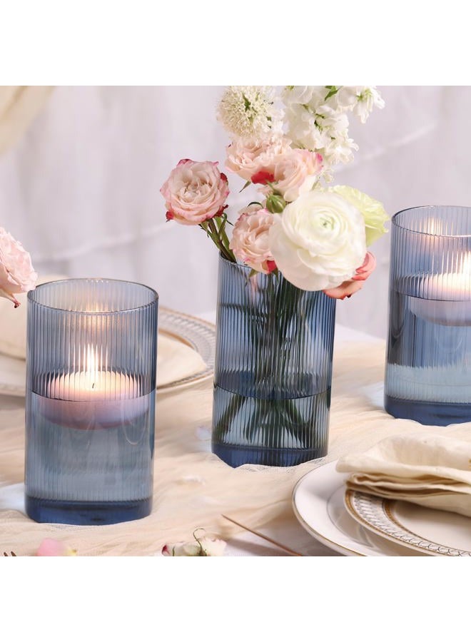 TripodBird Glass Cylinder Vases, Blue Vase for Centerpieces, 6 Inch Tall Flower Vase for Wedding Decorations, Floral Vase Bulk Flower vases, Glass Hurricane Candle Holder for Table Centerpiece Wedding Home Décor - Image 2