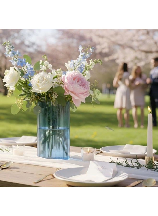 TripodBird Glass Cylinder Vases, Blue Vase for Centerpieces, 6 Inch Tall Flower Vase for Wedding Decorations, Floral Vase Bulk Flower vases, Glass Hurricane Candle Holder for Table Centerpiece Wedding Home Décor - Image 4