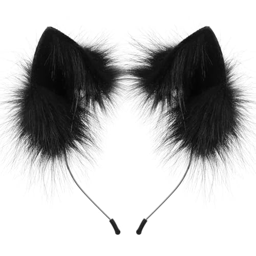 HAOAN Handmade Faux Fur Animal Cat Ears Headband Furry Fox Wolf Hairhoop Headwear Costume Accessory - Image 1