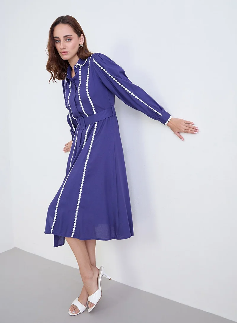 ستايلي فستان قميص ميدي بحواف دانتيل