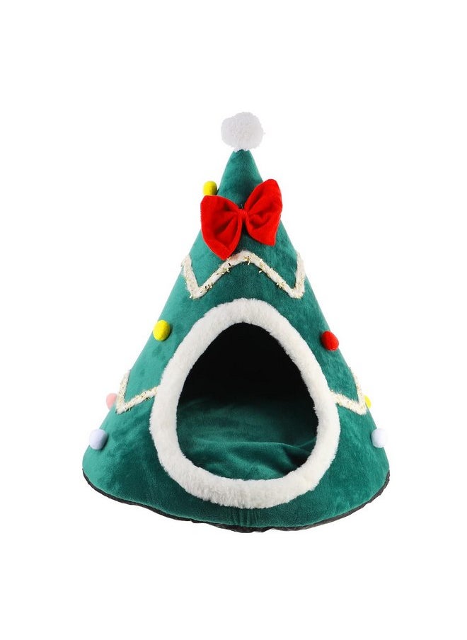 POPETPOP - POPETPOP Christmas Tree Cat Bed Cave, Winter Warm Christmas Cat Nest House Indoor, Cute Pet Cave Tent for Small Dog, Kitten, Bunny Bed (Christmas Tree-Upgraded Version) - Image 1