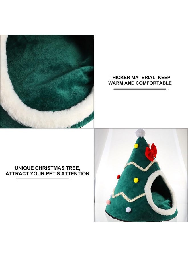 POPETPOP - POPETPOP Christmas Tree Cat Bed Cave, Winter Warm Christmas Cat Nest House Indoor, Cute Pet Cave Tent for Small Dog, Kitten, Bunny Bed (Christmas Tree-Upgraded Version) - Image 1