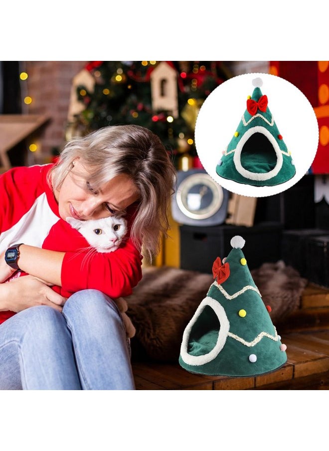 POPETPOP - POPETPOP Christmas Tree Cat Bed Cave, Winter Warm Christmas Cat Nest House Indoor, Cute Pet Cave Tent for Small Dog, Kitten, Bunny Bed (Christmas Tree-Upgraded Version) - Image 1