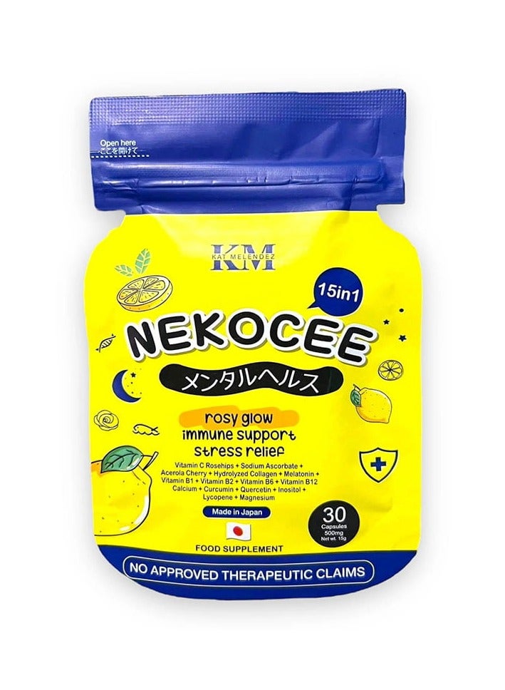 KM Nekocee 15 in 1 by Kath Melendez Rosy Glow Immune Support Stress Relief 30 Capsule 500mg Made in Japan  - Image 1