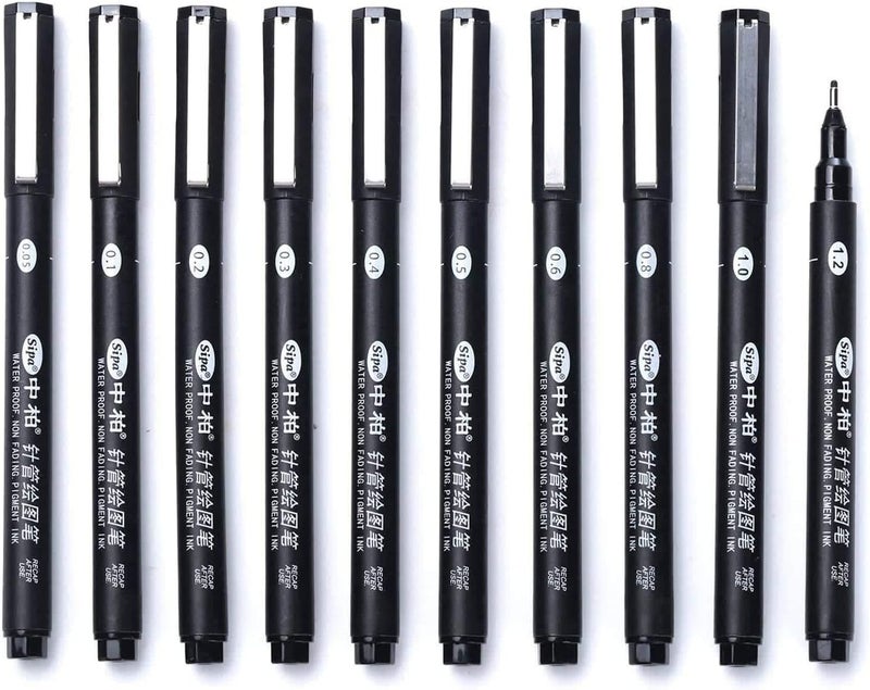 تشوكشي قلم ميكرو-بين أسود دقيق، مجموعة أقلام دقيقة مكونة من 10 أقلام، أقلام حبر سوداء للرسم، أقلام خط صبغية لاستخدامات دفتر اليوميات، الرسم التخطيطي، الرسم، صياغة المستندات المكتبية، القصص المصورة والمانجا، سجل القصاصات والاستخدام المدرسي - Image 1