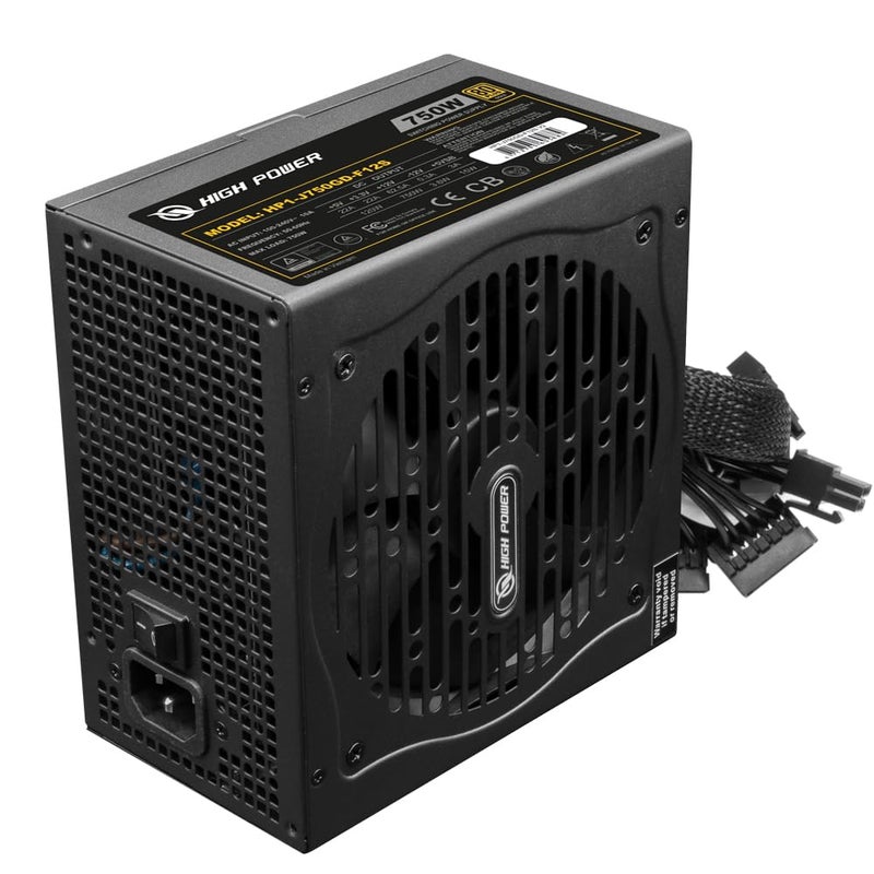 HIGH POWER 750W 80 Plus Gold Certified PC Power Supply ATX 3.0 Compatible & PCIe 5.0 Compliant, Active PFC with Whisper 120mm Fan for Quiet Operation, and Reliable Performance - Image 1