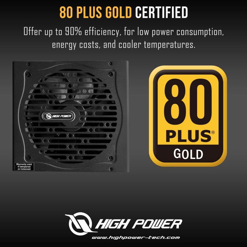 HIGH POWER 750W 80 Plus Gold Certified PC Power Supply ATX 3.0 Compatible & PCIe 5.0 Compliant, Active PFC with Whisper 120mm Fan for Quiet Operation, and Reliable Performance - Image 2