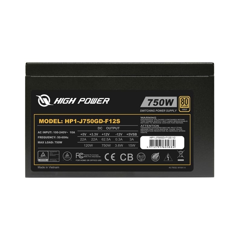 HIGH POWER 750W 80 Plus Gold Certified PC Power Supply ATX 3.0 Compatible & PCIe 5.0 Compliant, Active PFC with Whisper 120mm Fan for Quiet Operation, and Reliable Performance - Image 5