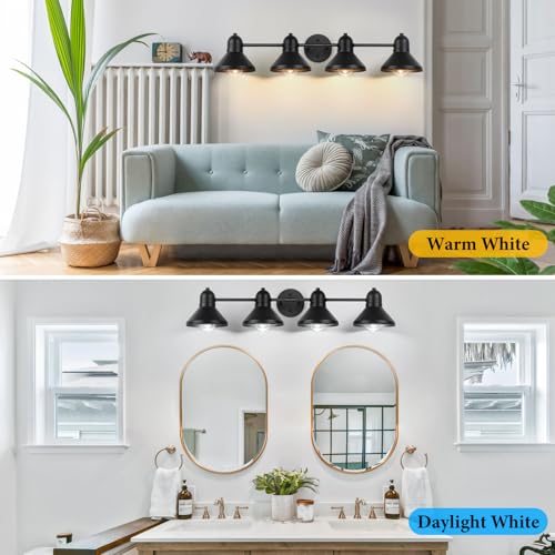 Bairth Bathroom Light Fixtures, 4-light Vanity Light Over Mirror, Matte Black Metal Bathroom Light, Modern Farmhouse Rustic Industrial Indoor Wall Mount Lighting Sconce for Living Room Cabinet Hallway - Image 4