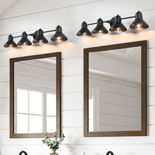 Bairth Bathroom Light Fixtures, 4-light Vanity Light Over Mirror, Matte Black Metal Bathroom Light, Modern Farmhouse Rustic Industrial Indoor Wall Mount Lighting Sconce for Living Room Cabinet Hallway - Image 2