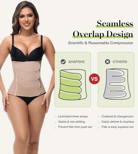 SHAPSHE Waist Trainer for Women Postpartum Recovery Wrap Girdle Cincher Corset Shapewear Belly Band Tan M - Image 3
