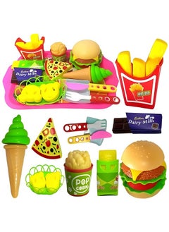 Tickles 18 Pcs Play Fast Food Set Pretend Play Barger Fries And Ice Cream With Trey Food Toy | Best Gifts Food Playset For Boys Girls Kids- Multicolor 4 Years And Up  - Image 1