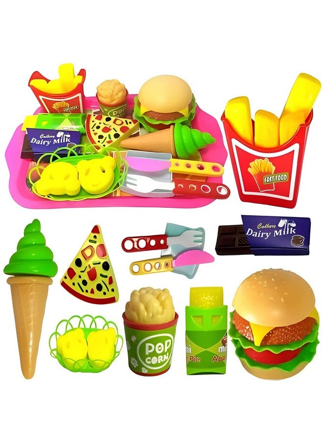 Tickles 18 Pcs Play Fast Food Set Pretend Play Barger Fries And Ice Cream With Trey Food Toy | Best Gifts Food Playset For Boys Girls Kids- Multicolor 4 Years And Up  - Image 1