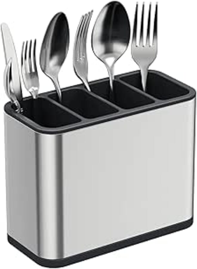 TESOT Silverware Caddy Utensil Caddy Spoon Holder with 4 Divided Compartments, Sturdy Stainless Steel, Rust Proof