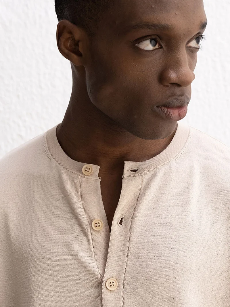 Giesto Beige Natural GIESTO Comfort Fit Long Sleeve Button Collar T-Shirt for Men | Best Price UAE