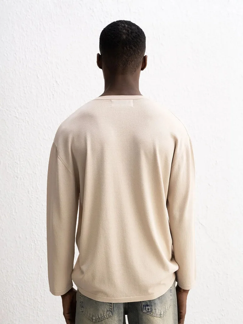 Giesto Beige Natural GIESTO Comfort Fit Long Sleeve Button Collar T-Shirt for Men | Best Price UAE