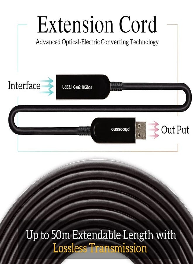 phoossno USB 3.1 Extension Cable Active Optical USB 10Gbps 33ft 10m Compatible with Microsoft Azure Logitech Camera Xbox Touch Screen Kinect Keyboard Mouse Intel RealSense - Image 3